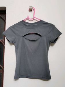 Fitted waist-snatching Grey Cut-out Ribbed Top