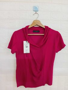Chic Magenta Cowl Neck Short Sleeve Top