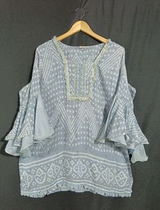 Grey and White Printed Shirt Kurti (Women)