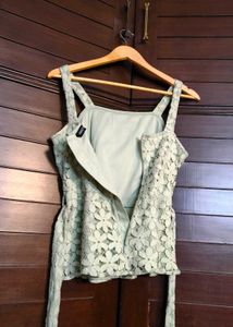 Faballey Green Lace Strappy Belted Peplum Top
