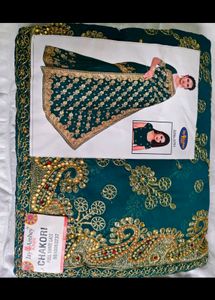 Designer Teal Green Saree with Gold Embellishments