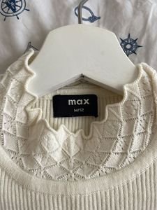 Cream Ribbed Sweater with Lace Neckline