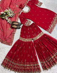 Party Wear Top,Sharara Plazzo and Dupatta