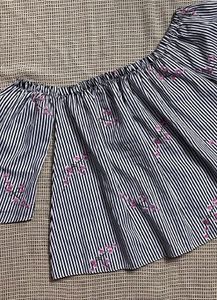 Striped Off-Shoulder Blouse with Floral Detail