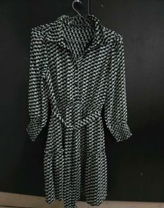 Madame Polka Dot Printed Collar Flared Dress