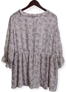 Floral Ruffle Trim Tie Neck Top