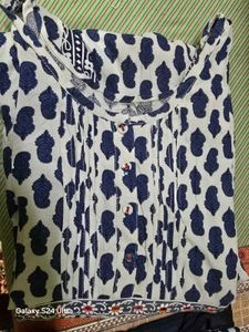 Blue &amp; White Printed Kurta