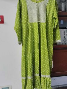 108. Lime Green Kurta with White Embellishments