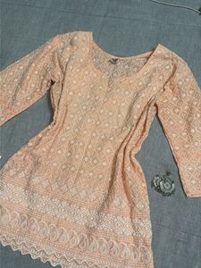 Peach Embroidered Kurta
