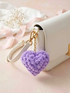 Aesthetic Handmade Purple Fuzzy Heart Keychain - S