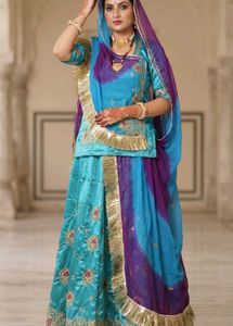 Blue & Purple Rajputi Poshak Dress Mater