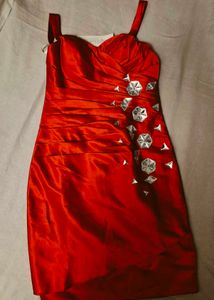 Beautiful silk red embellished elegant party dress