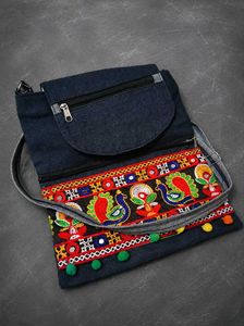 Embroidered Denim Sling Bag