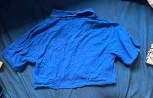 Boxy Blue Collared Crop Top