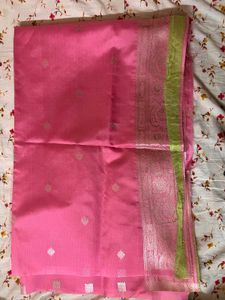 Beautiful Pink Silk Saree with Tassels and blouse
