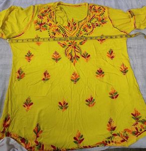 Yellow Embroidered Short Kurta