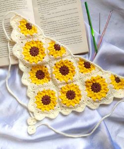 Handmade Crochet Sunflower Bandana