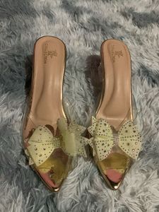 Sparkly Bow Heeled Mules