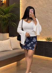 Women’s Solid White Flared Sleeve Top | Stylish Ro