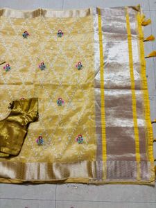 Elegant Yellow Embroidered Saree with blouse