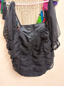 Chic Black Sheer Ruched Top