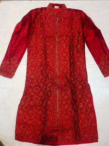 Men's Red Embroidered Kurta Set