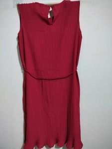 Pink Ribbed Sleeveless Dress with Belt