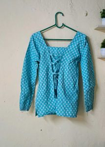 cotton Blue Printed shorts kurta
