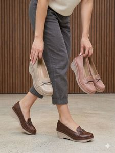 Elegant Beige Loafer Wedge Shoe