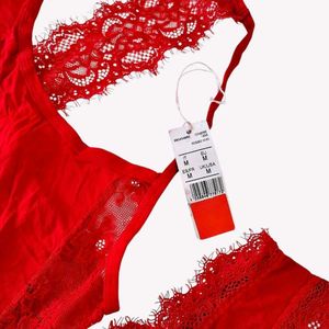 Red Lace Trimmed Sleepwear Set