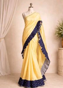 Beautiful Yellow Saree with Blue Border