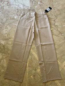 Beige High-Waisted Wide-Leg Trousers