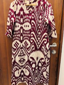 Maroon & Cream Ethnic Print Kurta Set
