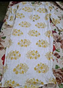 White &amp; Yellow Printed Kurta Set