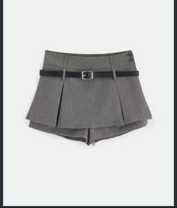 Grey Belted Pleated Shorts
