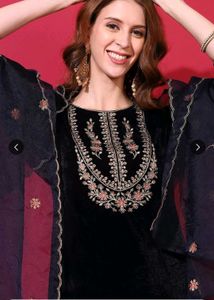 Elegant Navy Blue Velvet Kurta Set fix price