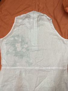 White Cotton Sleeveless Front Side Slit Kurti