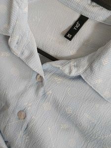 Light Blue Printed Cropped Shirt