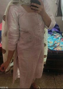 baby pink satin kurta set