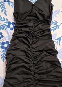 Gathered Detail Strappy Black Bodycon Dress