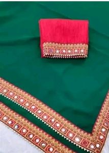 New Elegant Green Saree with Mirror Work