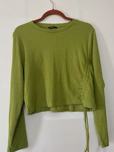 Ribbed Green Long Sleeve Crop Top