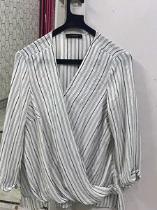 Chic Striped Wrap Blouse