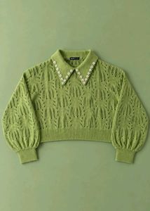 PEARL COLLAR LACE KNIT SWEATER