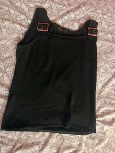 Black Buckle Strap Tank Top