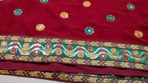 Embellished Red Velvet Saree