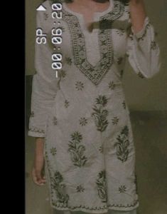 Elegant Chikankari White Kurta with Block Print