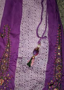 Purple Embroidered Anarkali suit with pant