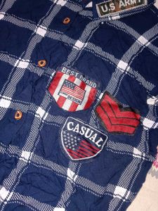 Navy Blue Plaid Casual Shirt