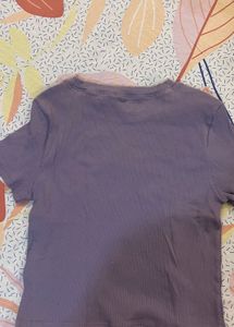 h&amp;m lavender Ribbed Knit Cropped Top